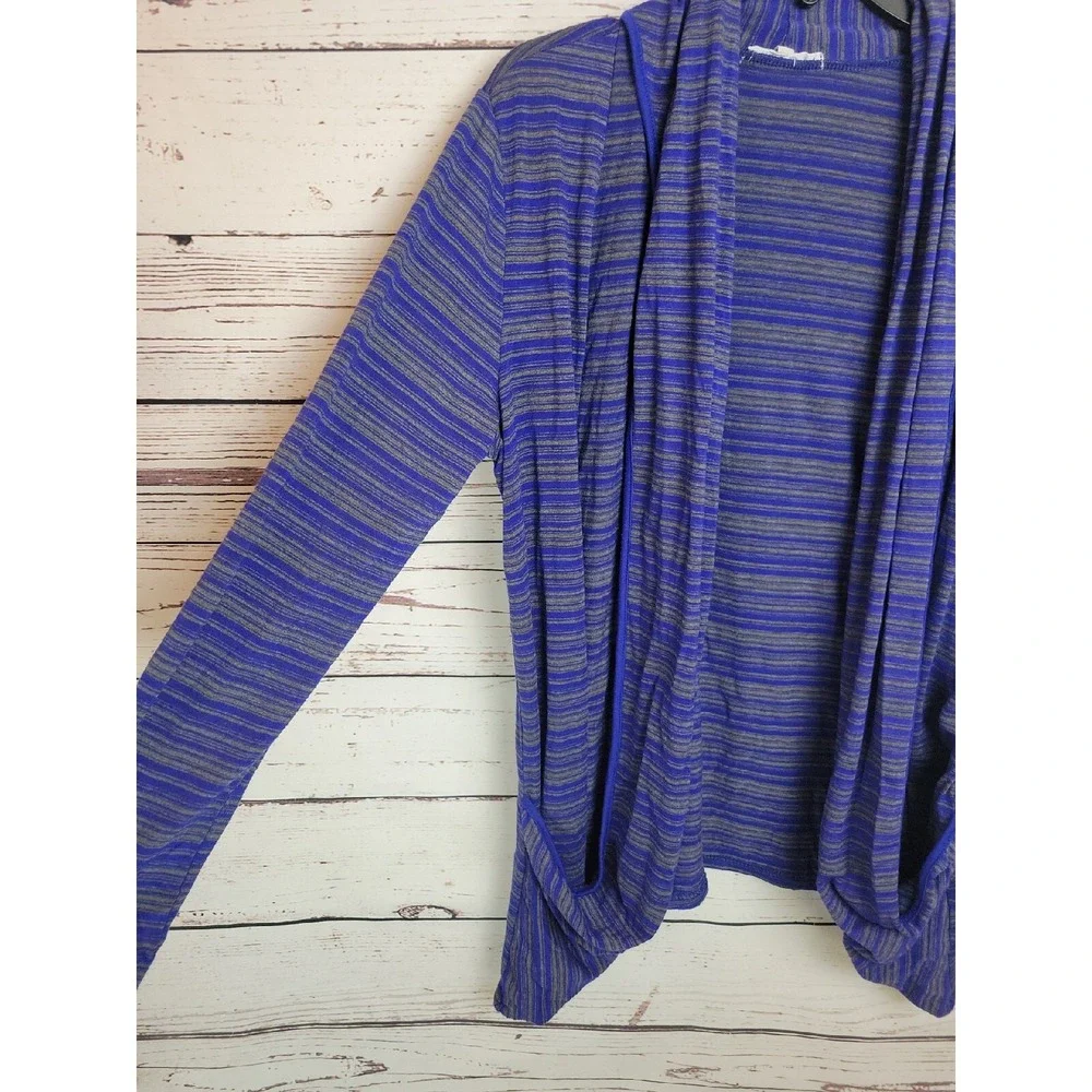 41 Hawthorn Cardigan Sweater Open Front Striped Draped Knit Blue Gray Size Large